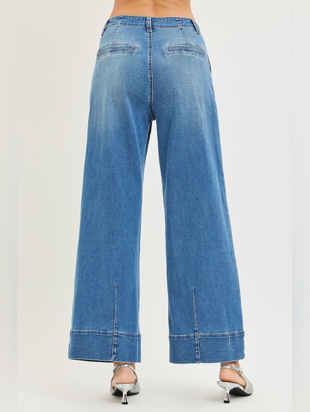 Wide Leg Pleated Jeans in Medium Blue - Picture 5 of 6